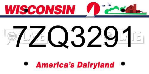 7ZQ3291 Wisconsin License Plate