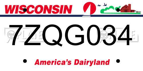 7ZQG034 Wisconsin License Plate