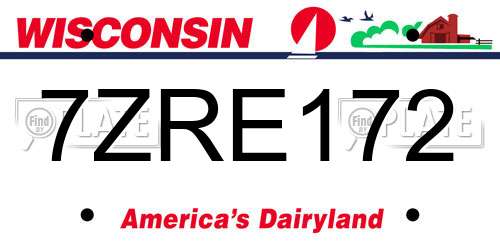 7ZRE172 Wisconsin License Plate