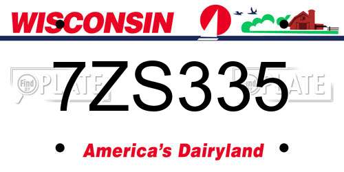 7ZS335 Wisconsin License Plate
