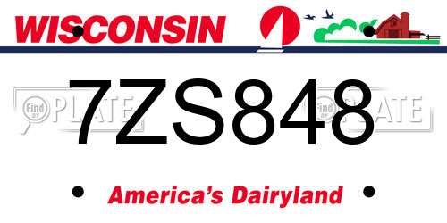 7ZS848 Wisconsin License Plate