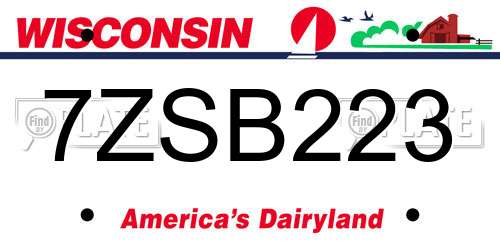 7ZSB223 Wisconsin License Plate