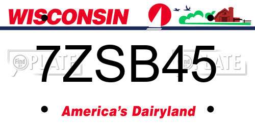 7ZSB45 Wisconsin License Plate