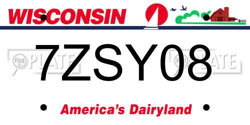 7ZSY08 Wisconsin License Plate