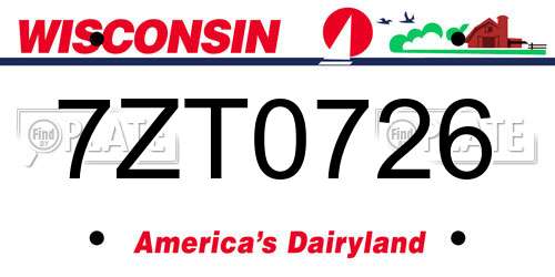 7ZT0726 Wisconsin License Plate