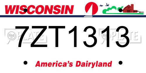 7ZT1313 Wisconsin License Plate