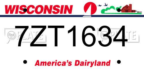 7ZT1634 Wisconsin License Plate