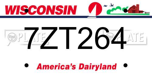 7ZT264 Wisconsin License Plate