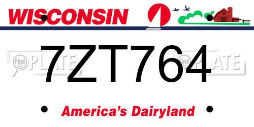 7ZT764 Wisconsin License Plate