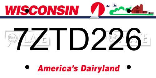 7ZTD226 Wisconsin License Plate