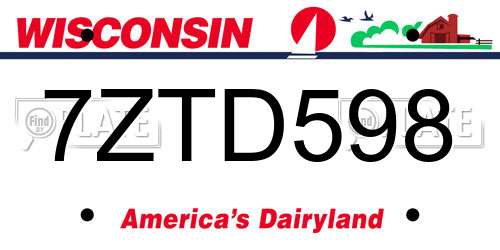 7ZTD598 Wisconsin License Plate