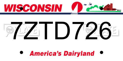 7ZTD726 Wisconsin License Plate