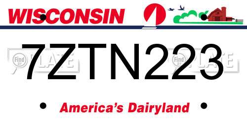 7ZTN223 Wisconsin License Plate
