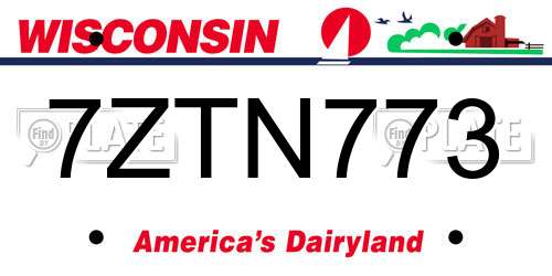 7ZTN773 Wisconsin License Plate