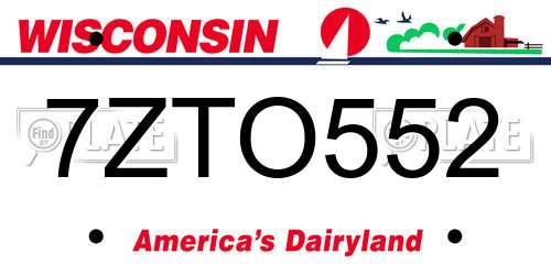 7ZTO552 Wisconsin License Plate