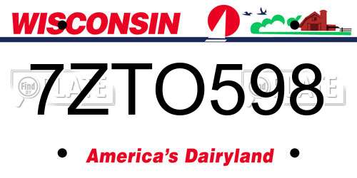 7ZTO598 Wisconsin License Plate