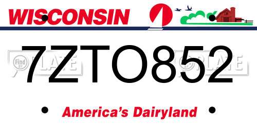 7ZTO852 Wisconsin License Plate