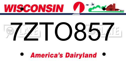 7ZTO857 Wisconsin License Plate