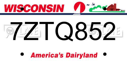 7ZTQ852 Wisconsin License Plate