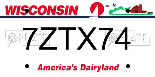 7ZTX74 Wisconsin License Plate