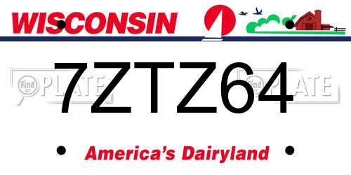7ZTZ64 Wisconsin License Plate