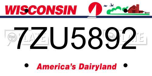 7ZU5892 Wisconsin License Plate