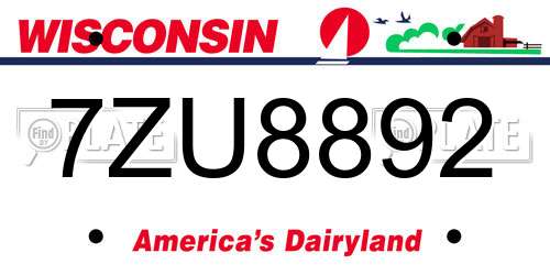 7ZU8892 Wisconsin License Plate