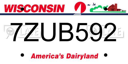 7ZUB592 Wisconsin License Plate
