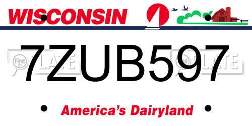 7ZUB597 Wisconsin License Plate