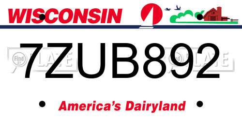 7ZUB892 Wisconsin License Plate