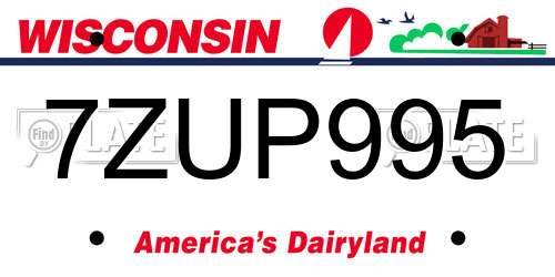 7ZUP995 Wisconsin License Plate