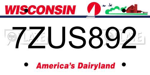 7ZUS892 Wisconsin License Plate