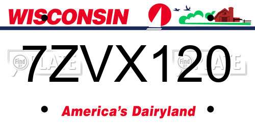 7ZVX120 Wisconsin License Plate