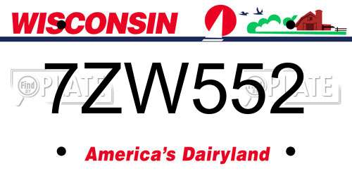7ZW552 Wisconsin License Plate