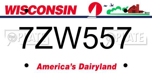 7ZW557 Wisconsin License Plate