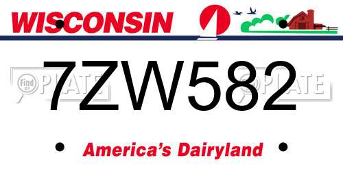 7ZW582 Wisconsin License Plate
