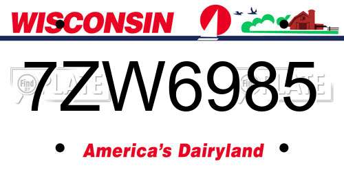 7ZW6985 Wisconsin License Plate