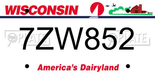 7ZW852 Wisconsin License Plate