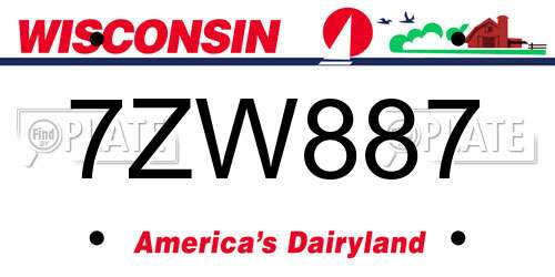 7ZW887 Wisconsin License Plate