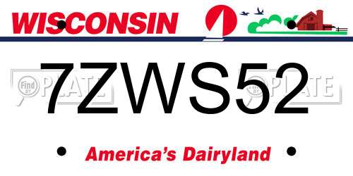 7ZWS52 Wisconsin License Plate