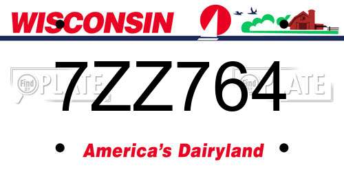 7ZZ764 Wisconsin License Plate