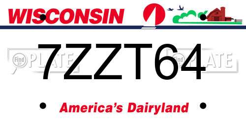 7ZZT64 Wisconsin License Plate
