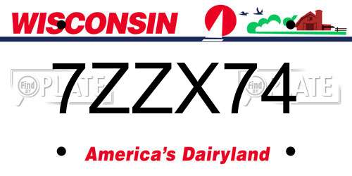 7ZZX74 Wisconsin License Plate