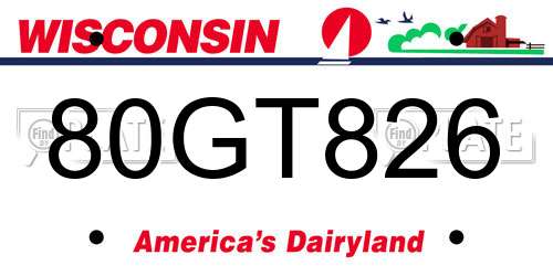 80GT826 Wisconsin License Plate