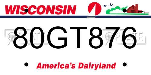 80GT876 Wisconsin License Plate