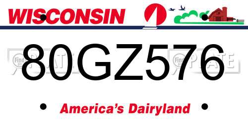 80GZ576 Wisconsin License Plate