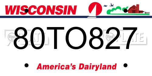 80TO827 Wisconsin License Plate
