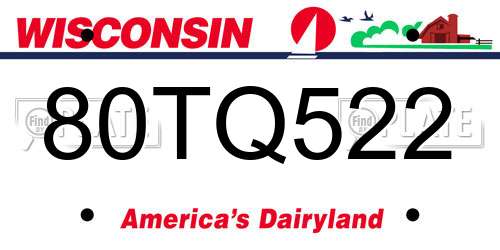 80TQ522 Wisconsin License Plate