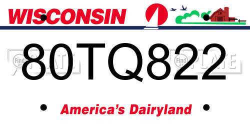 80TQ822 Wisconsin License Plate