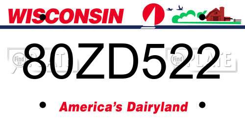 80ZD522 Wisconsin License Plate